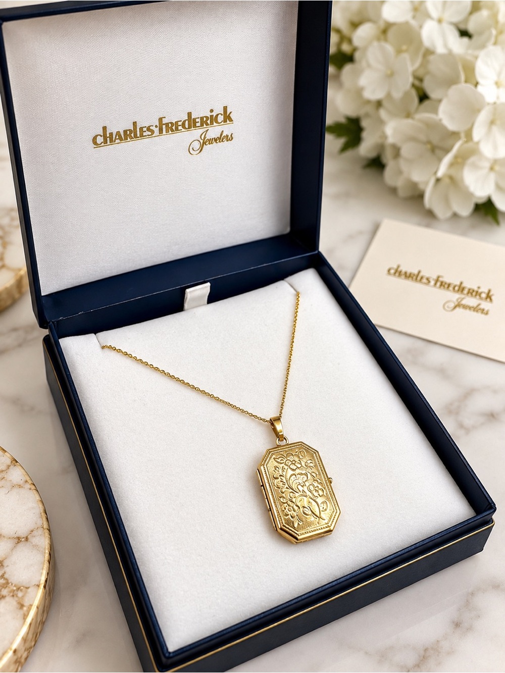 14K Solid Yellow Gold Floral Photo Locket Necklace 20” Italy 5.04g